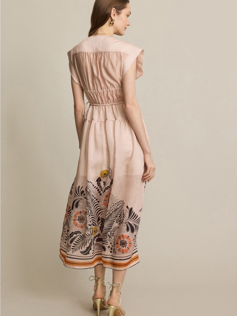 Sleeveless Blush Floral Border Midi Dress - Picture 3 of 8